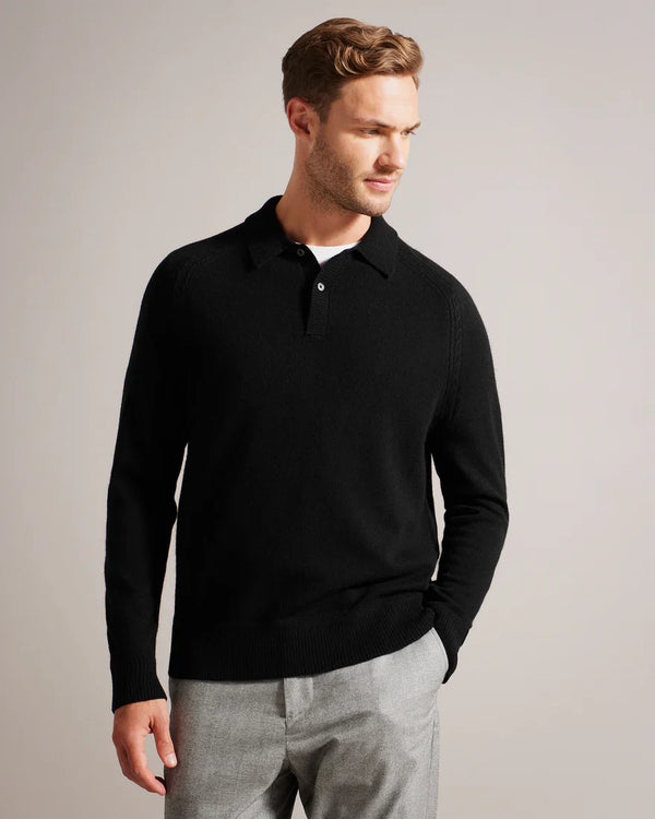 KAROLT-Knitwear-Ls Cashmere Cable Textured T Polo- Ted Baker Romania